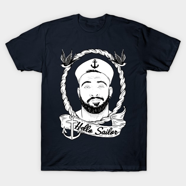 Vintage sailor black and white T-Shirt by RobskiArt